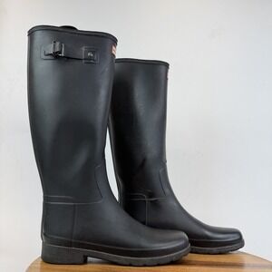 Womens Hunter Matte Black Rubber Classic Tall Knee High Rain Boots Size 10 M AUC